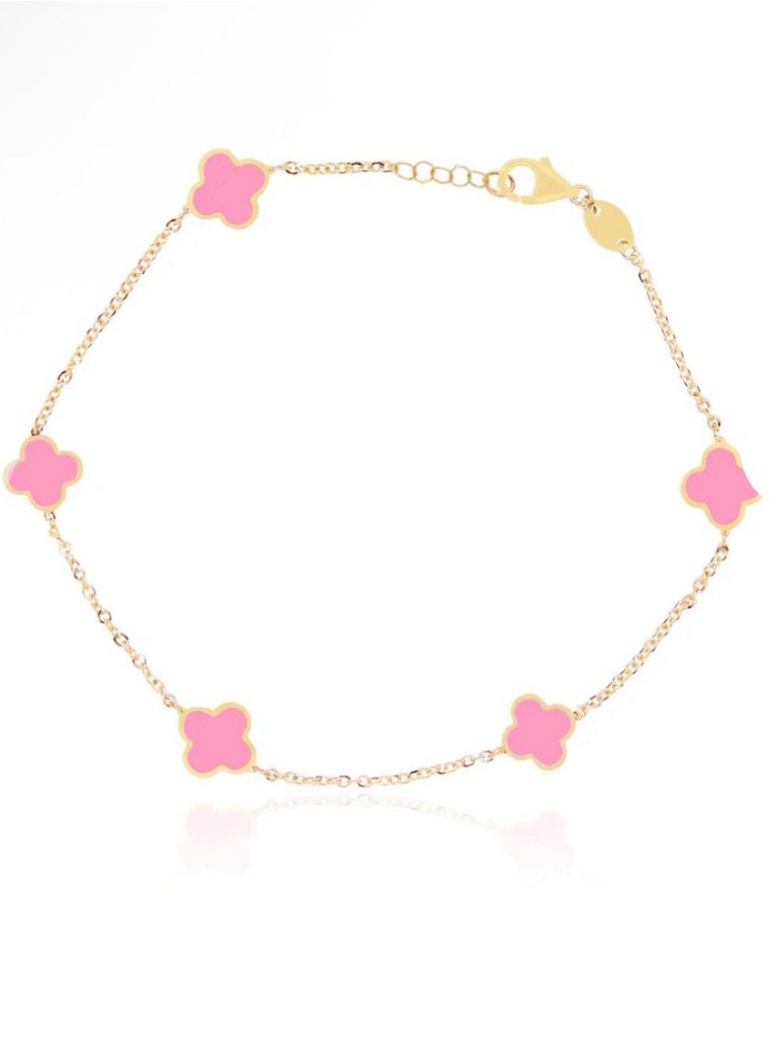 GoldPlated Pink Clover Link Bracelet